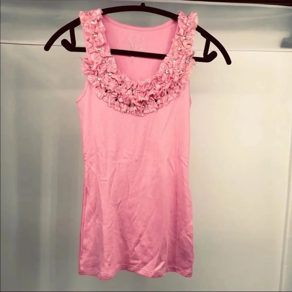 NEW Pink Racerback Ruffle Tank Top lace M
